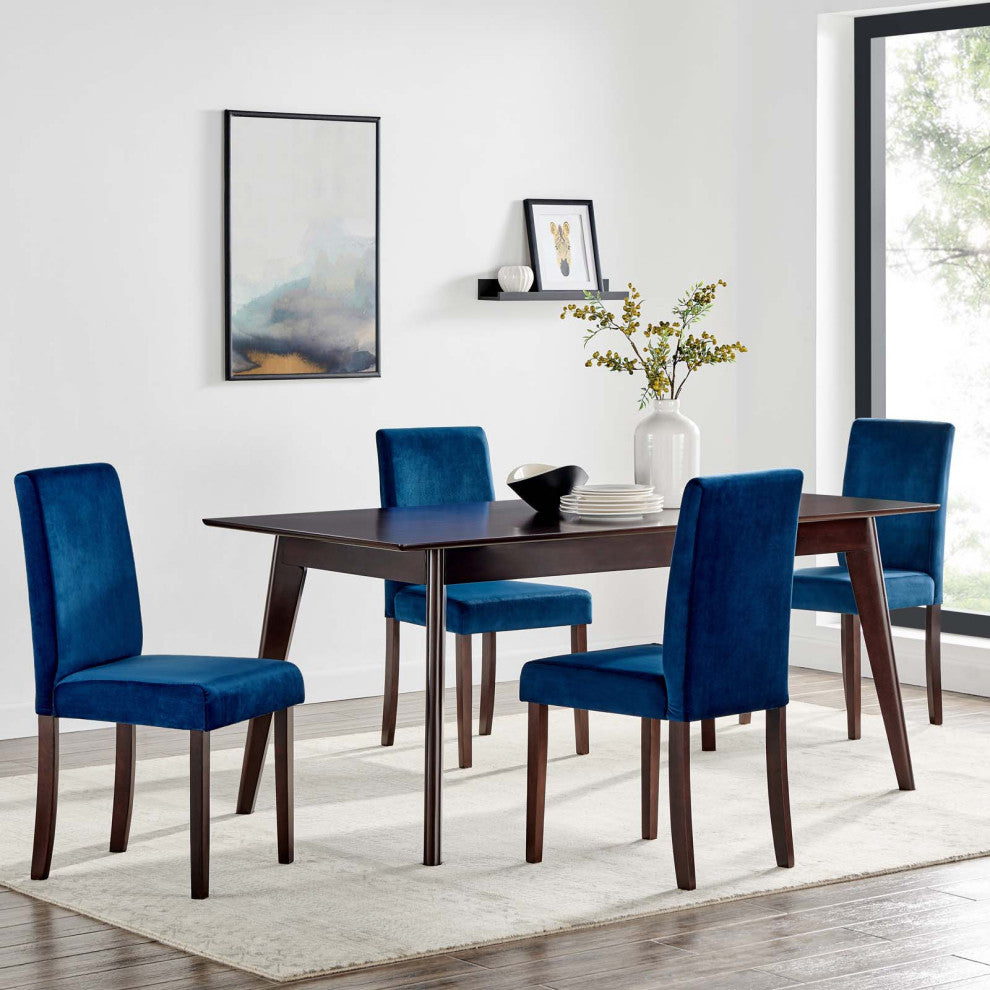 Side Chair and Table Set, Velvet, Drak Brown Blue Navy, Cafe Bistro Restaurant