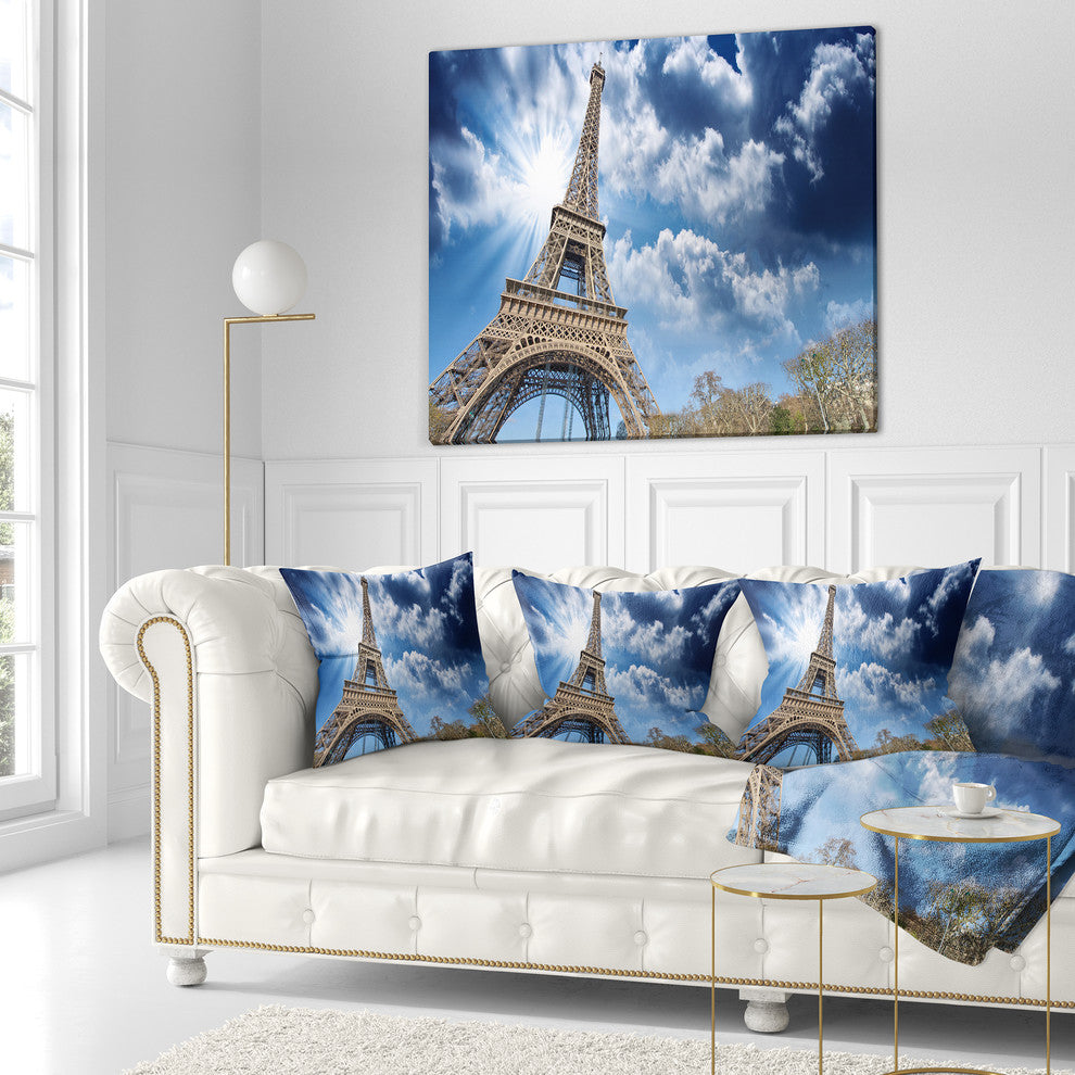Eiffel Under Blue Sky Skyline Photography Throw Pillow, 18"x18"