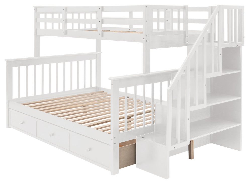 Gewnee Stairway Twin-Over-Full Bunk Bed with Drawer in White