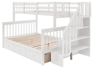 Gewnee Stairway Twin-Over-Full Bunk Bed with Drawer in White
