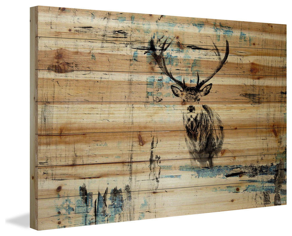"Looking for the Herd" Painting Print on Natural Pine Wood, 36"x24"