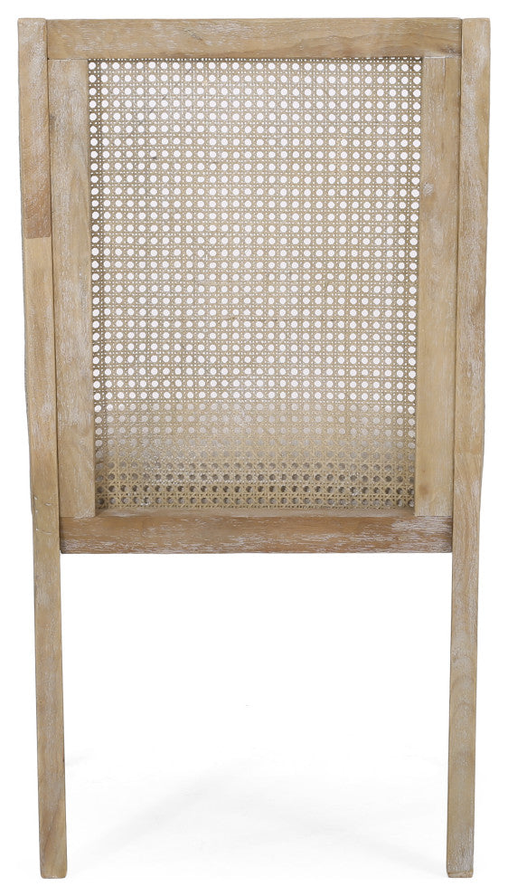 Wendell Rustic Fabric Upholstered Wood and Cane Dining Chairs, Set of 2, Beige