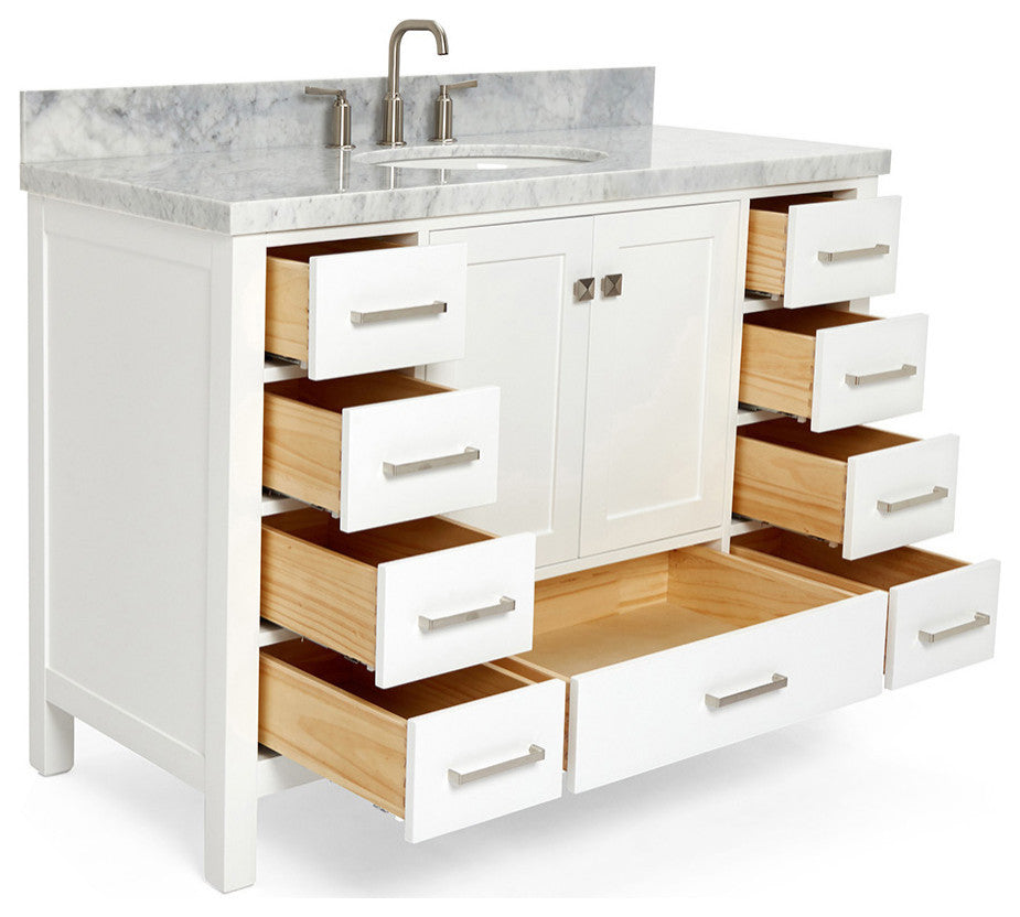 ARIEL Cambridge 49" Single Oval Sink Bathroom Vanity White With Marble Top