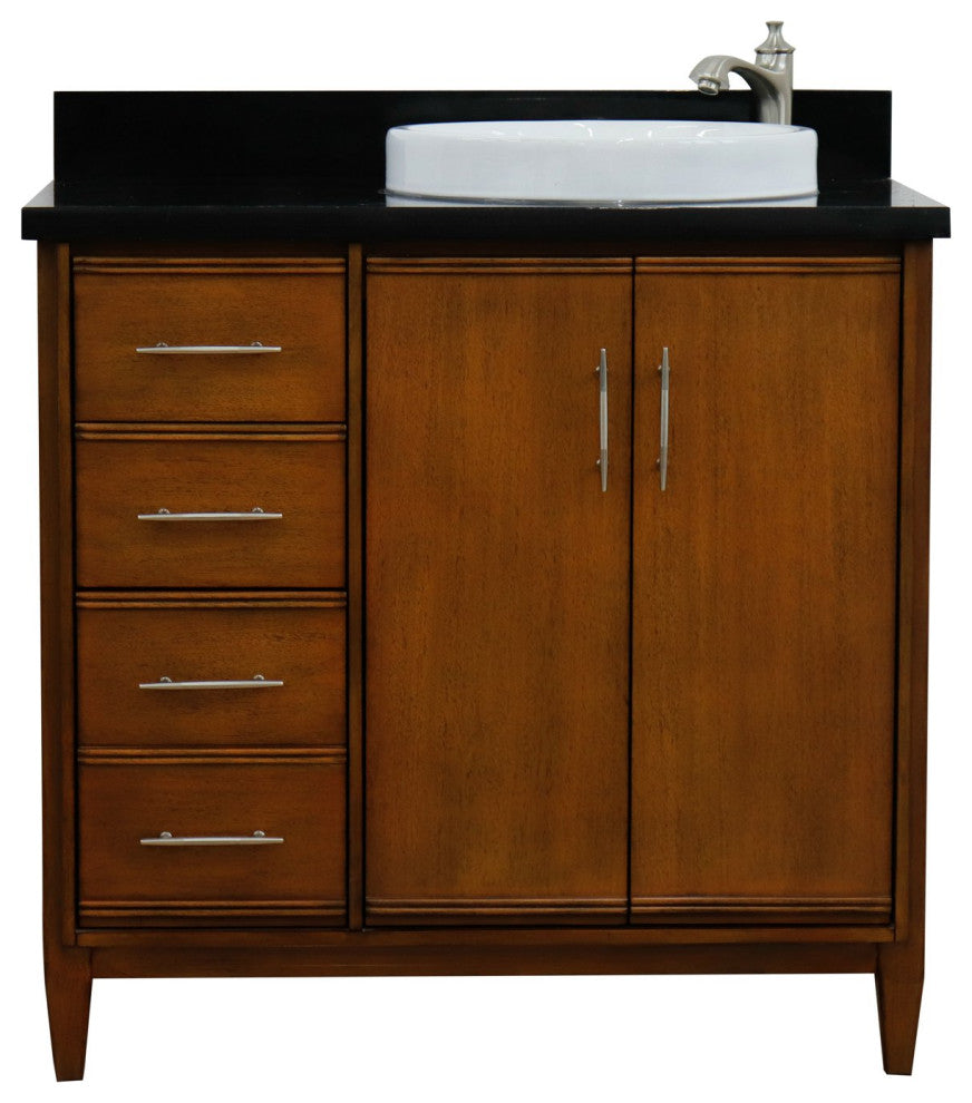 37" Single Vanity, Walnut Finish With Black Galaxy