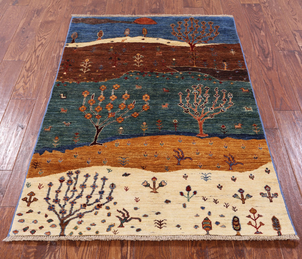 Handmade Tribal Persian Gabbeh Wool Rug 3' 3" X 4' 11" - Q12624