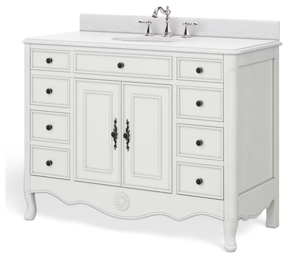 Sadie Bathroom Vanity, Antique White, 46.5", Single Sink, Freestanding