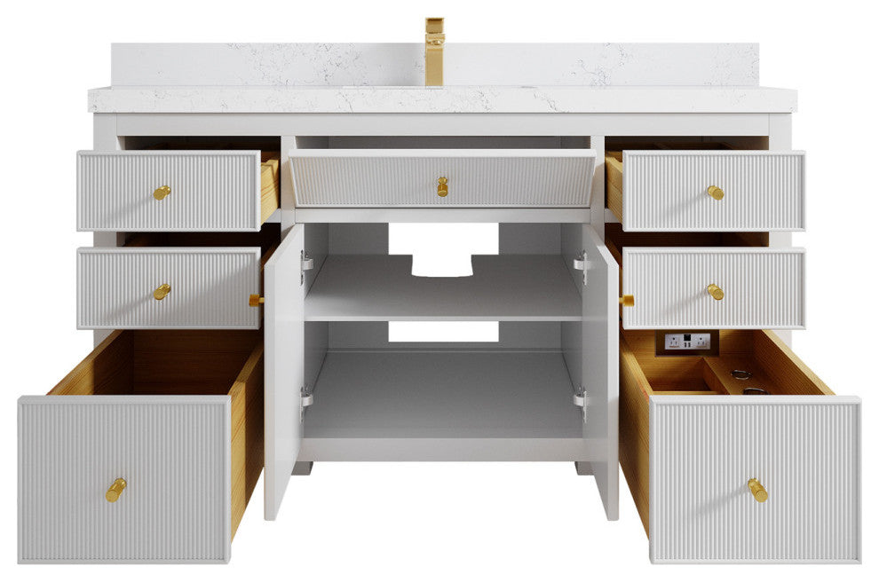 Sonoma 60 Single Sink Reeded Bathroom Vanity in White 2" Empira White