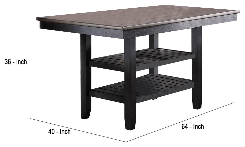 Benzara BM266502 Counter Height Table With 2 Open Shelves, Dark Brown