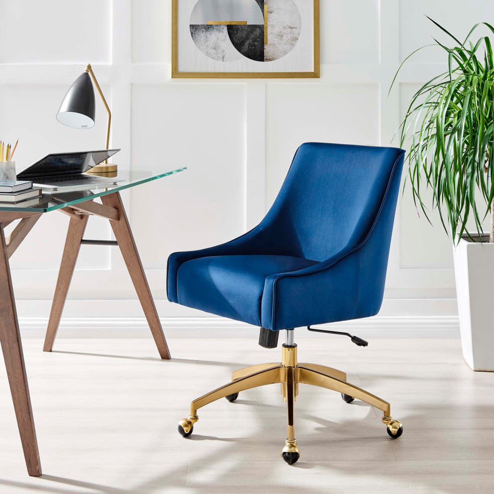 Computer Work Desk Chair, Blue Navy, Velvet, Modern, Home Business Office