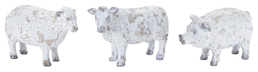 Distressed Farm Animal Figurine, 3-Piece Set