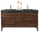 Linear 59" Double Vanity,Mid Century Walnut,Glossy Dark Gray Top,No Mirror