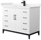 Amici 42" White Single Vanity, Carrara Cultured Marble Top, Matte Black Trim