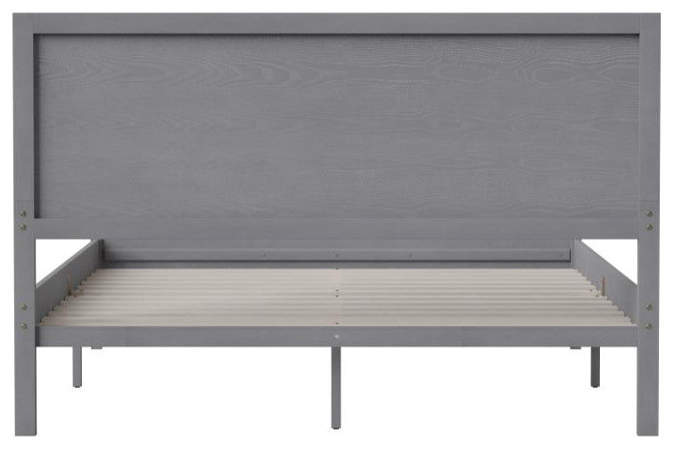 Kingston Solid Wood Platform Bed with Wooden Slats and Headboard, Gray, Queen