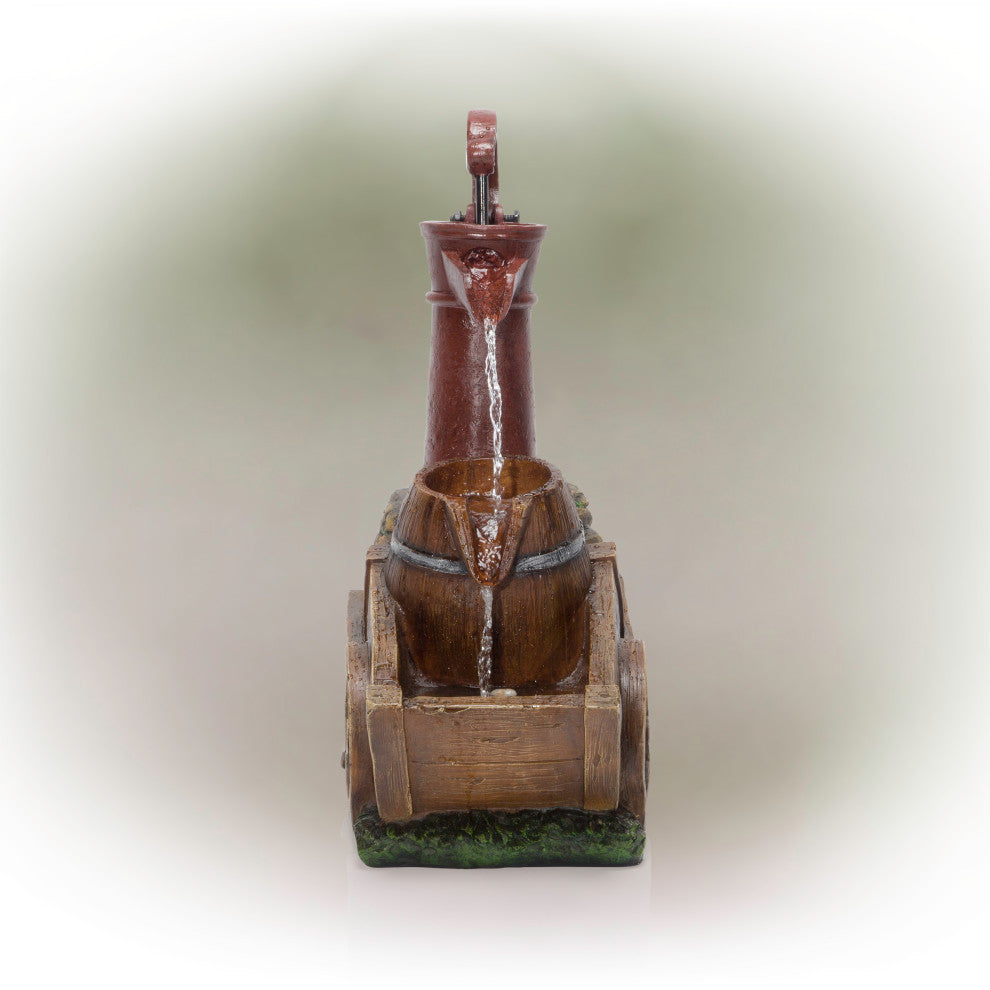 24" Vintage Red Water Pump with Wheelbarrow Fountain- Small