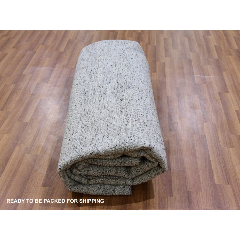 Goose Gray Undyed 100% Wool Hand Knotted Grass Design Round Rug, 9'5"x9'6"