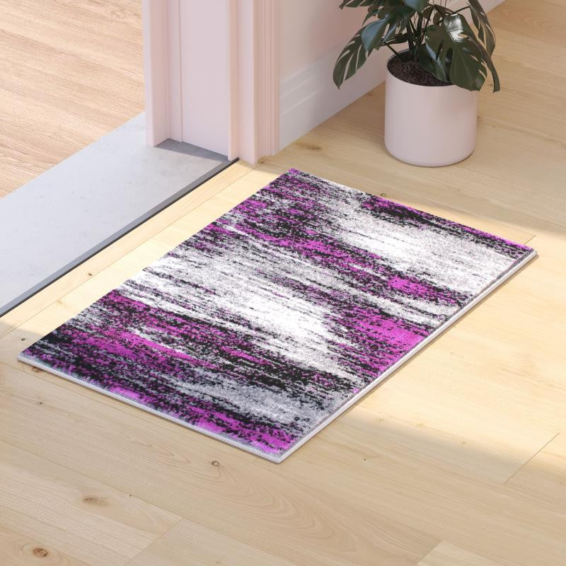 Rylan Collection Abstract Pattern Area Rug-Purple - 2' x 3'