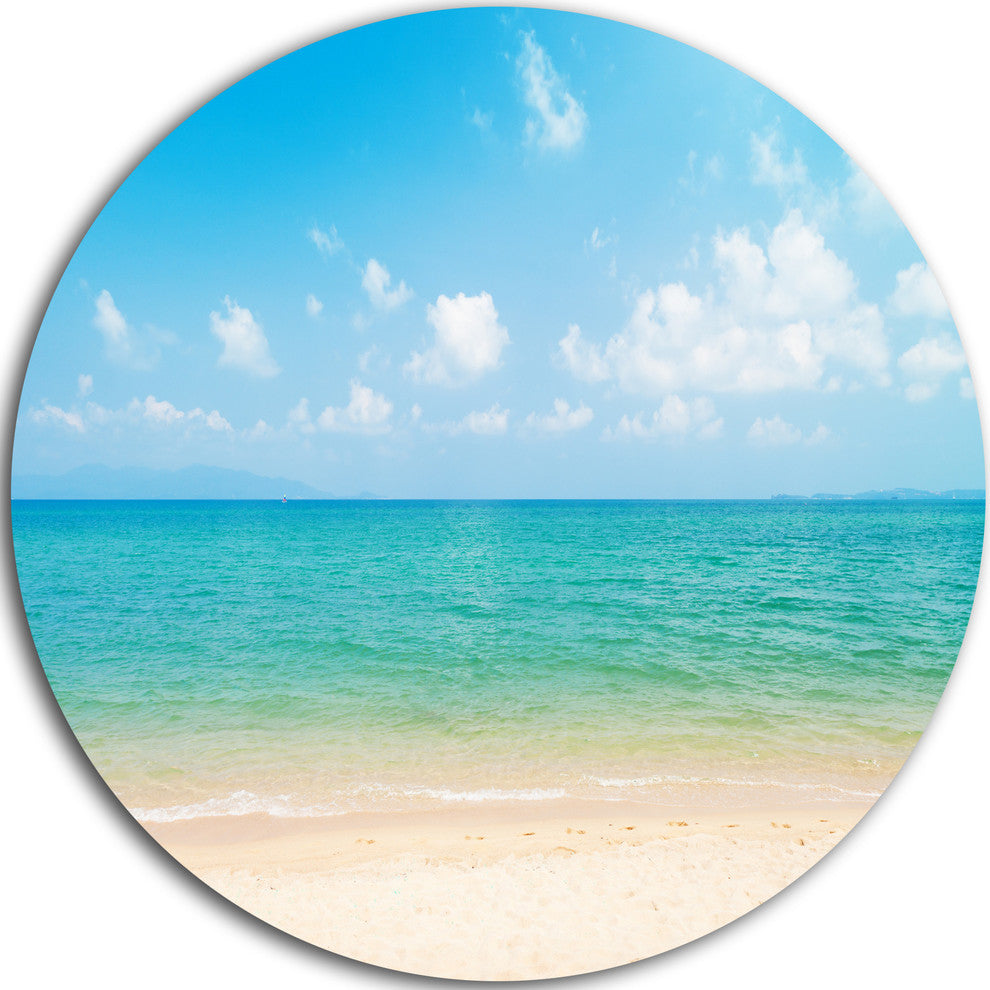 Wide View Of Tropical Beach, Seashore Photo Round Wall Art, 11"