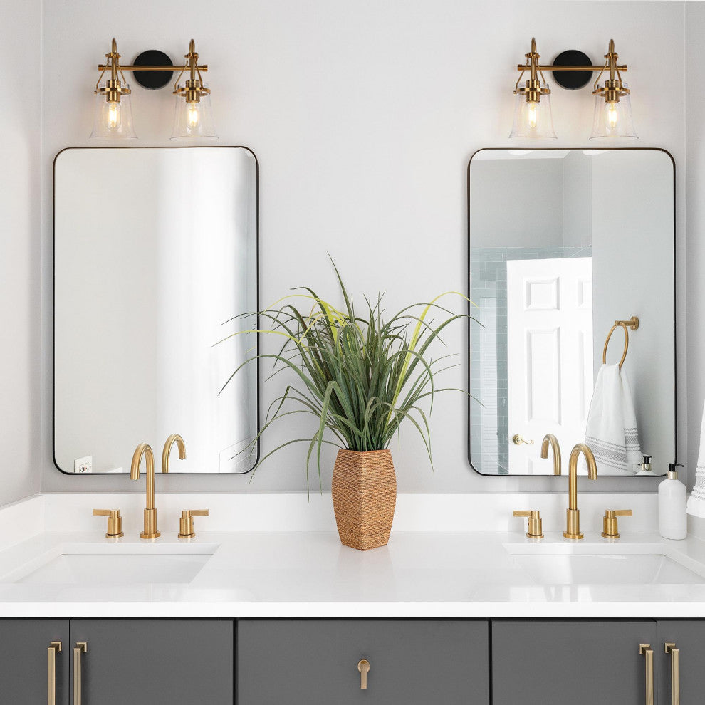 LNC Polished Gold Modern Seeded-Glass Wall Sconce, 2 Lights
