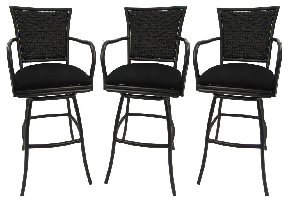 Set of 3, Outdoor/Indoor Swivel Bar Stools Erin, Black on Brown, 30"