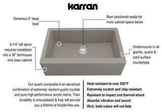 Karran Farmhouse/Apron-Front Quartz 34" Single Bowl Sink Kit, Concrete