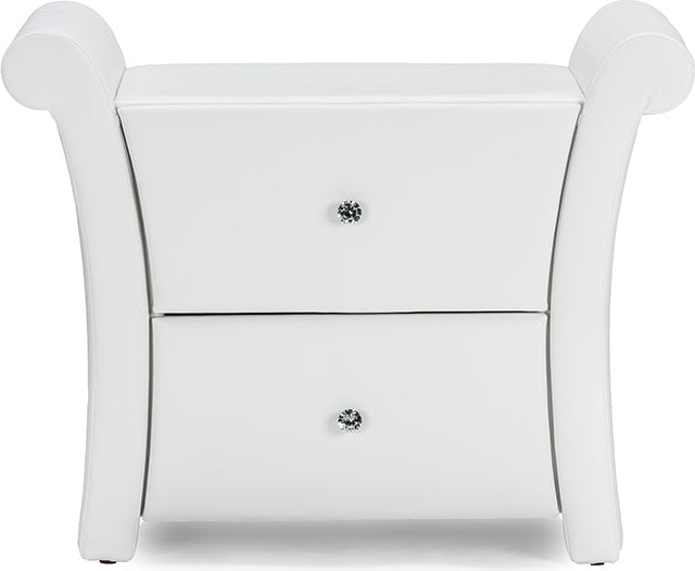 Victoria Matte White PU Leather 2 Storage Drawers Nightstand Bedside Table
