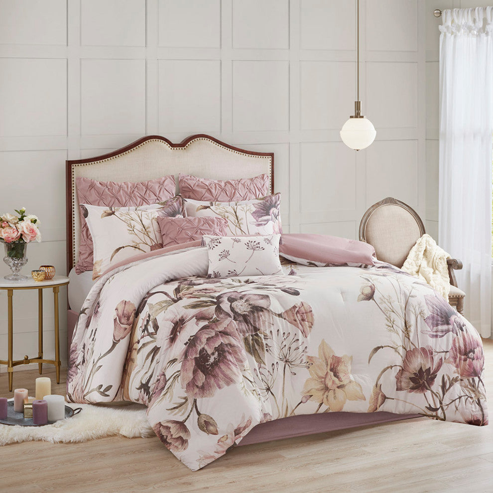 Madison Park Cassandra 8 Piece Cotton Printed Comforter Set in Blush
