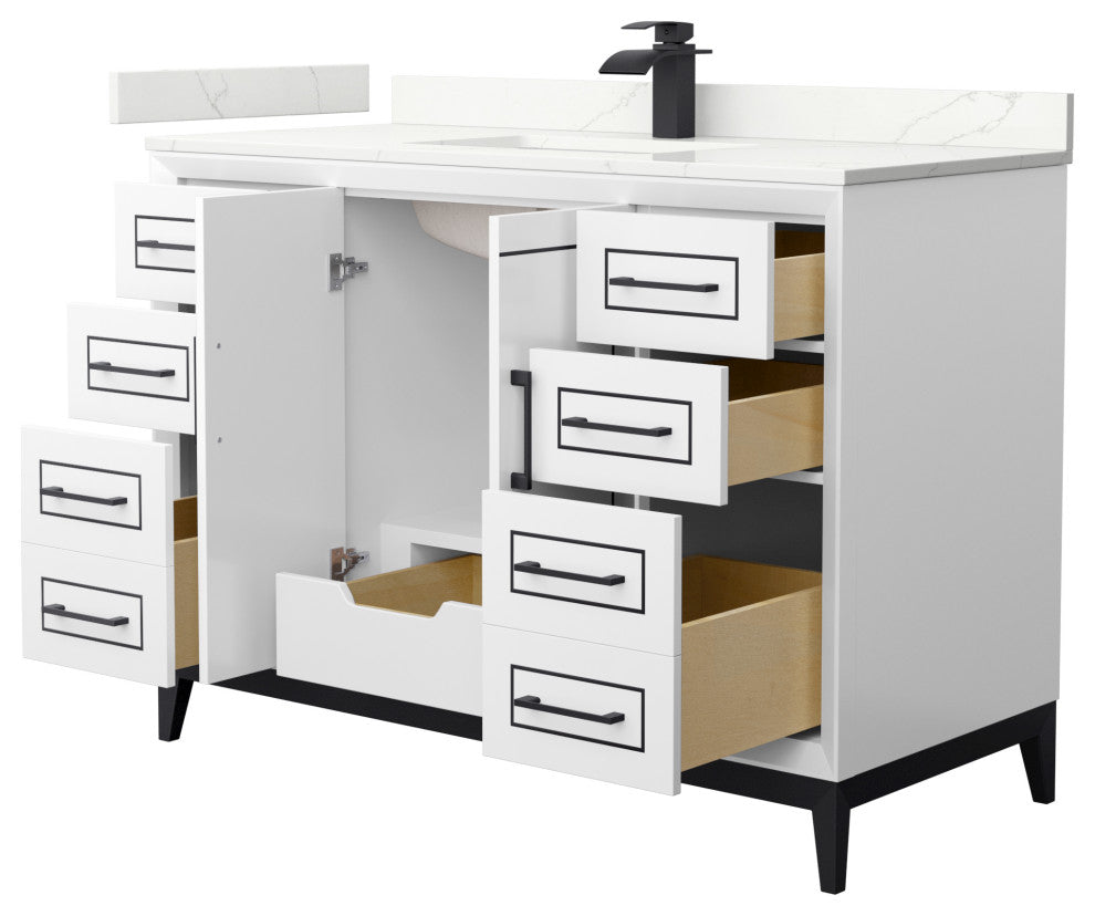Marlena 48" Single Vanity, Quartz Top, 1-Hole, Black Trim