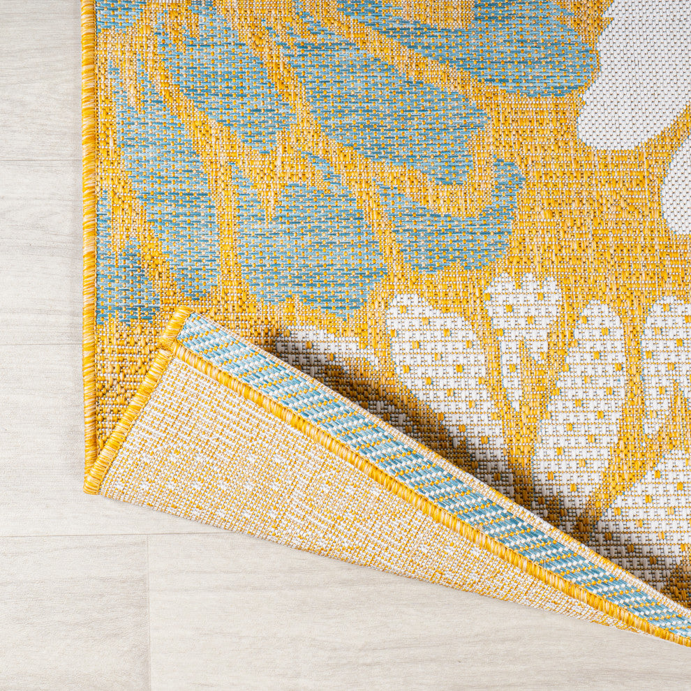 Zinnia Modern Floral Textured Weave Indoor/Outdoor, Yellow/Cream, 2x8