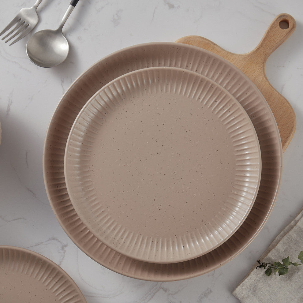 Stone Lain Logan Stoneware 24 Piece Dinnerware Set, Beige