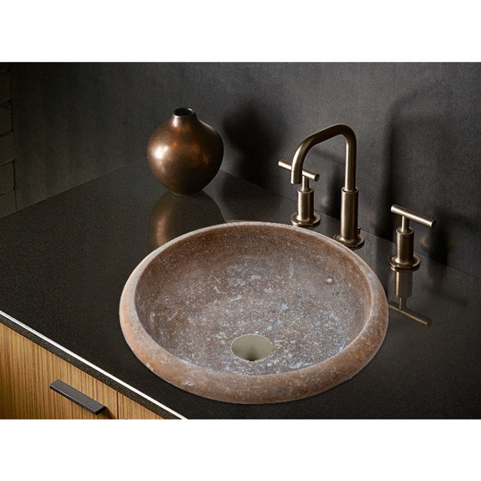 Noce Brown Travertine Natural Stone Drop-in Sink Honed and Filled (D)16" (H)6"