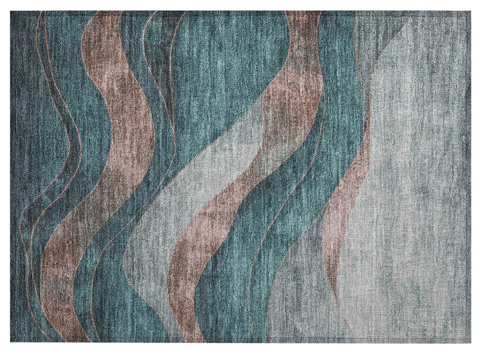Machine Washable Indoor/Outdoor Chantille ACN1892 Teal 1'8" x 2'6" Rug