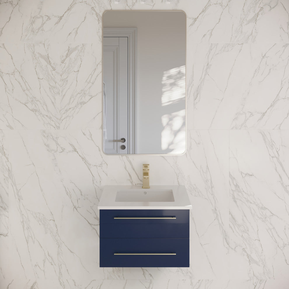 Fresca Lucera 24" Modern Royal Blue Wall Hung Cabinet, Top and Undermount Sink