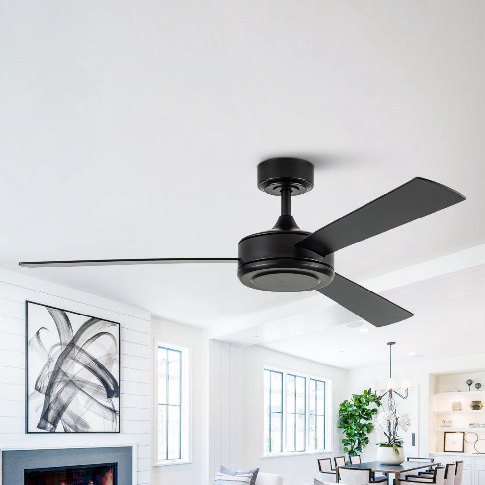 52-inch Modern 3-Blade Black LED Ceiling Fan without Light