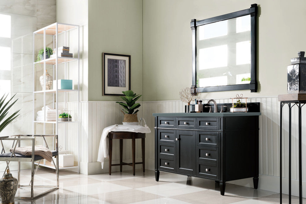 James Martin 650-V48-BKO-3CBL Brittany 48" Black Onyx Single Vanity Quartz Top
