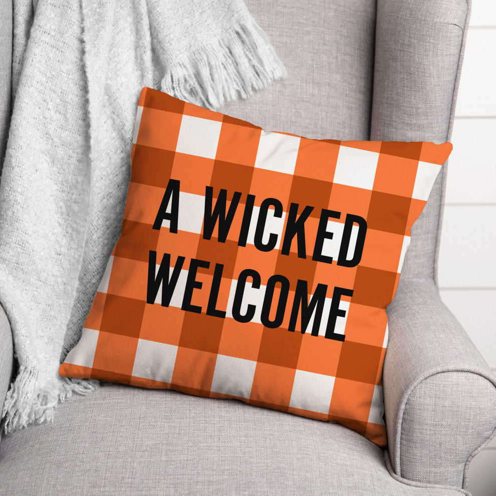 A Wicked Welcome Buffalo Check 18x18 Indoor/Outdoor Pillow