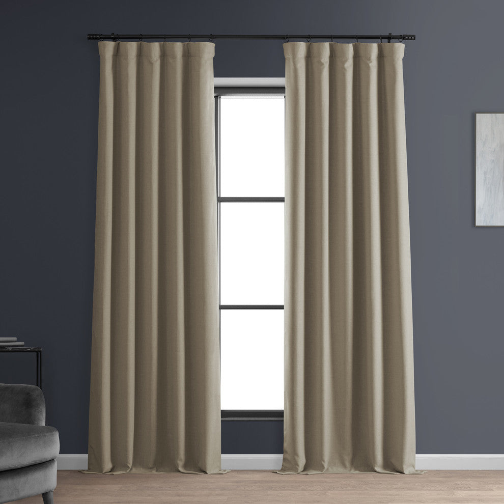 Signature Faux Linen Blackout Curtain Single Panel, Safari Tan, 50"w X 108"l