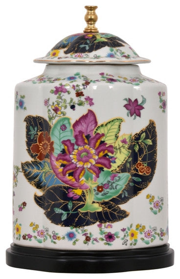 Tobacco Leaf Porcelain Tea Jar Caddy Table Lamp 27"