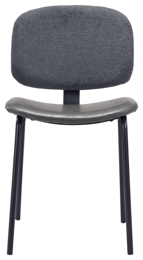 Dining Chair, Set of 2, Faux Vinyl Leather, Steel, Gray, Black, Cafe