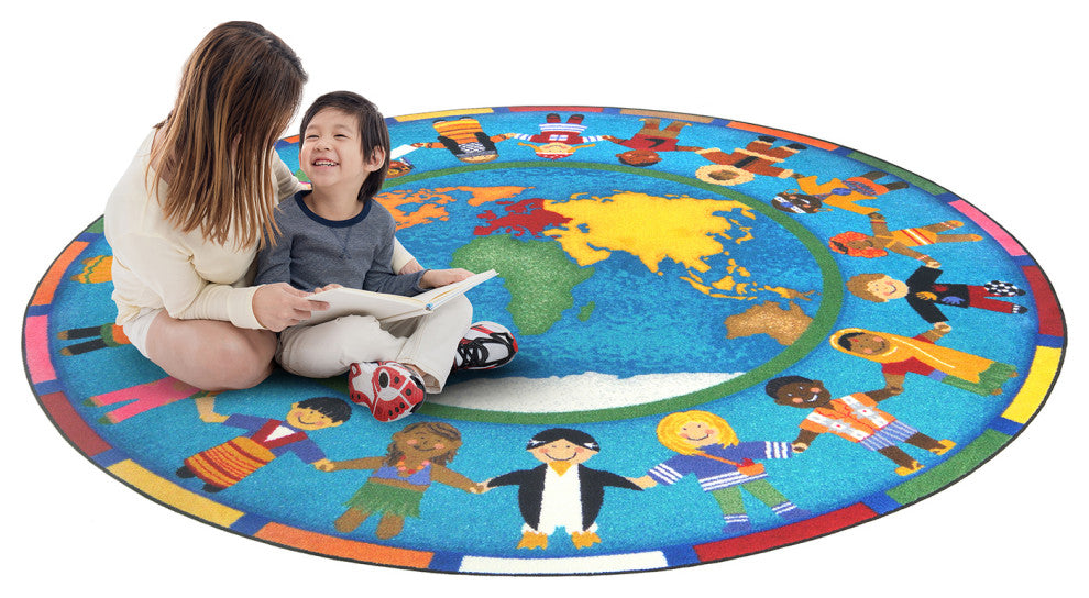 Hands Around The World 7'7" Round Area Rug, Color Multi