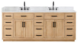 Gavino Vanity with Grain White Composite Stone Top, Light Brown/Matte Black, 84", No Mirror
