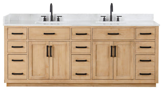 Gavino Vanity with Grain White Composite Stone Top, Light Brown/Matte Black, 84", No Mirror