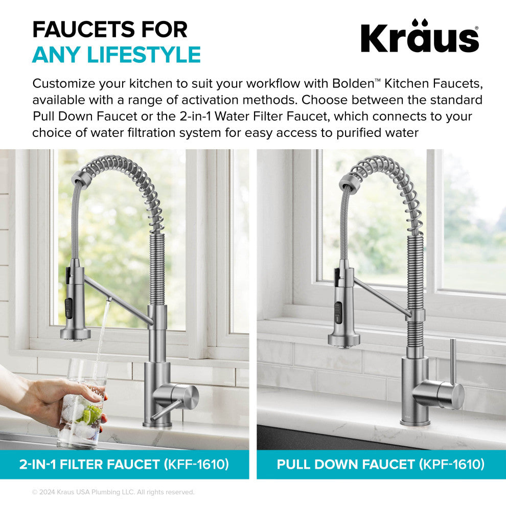 Bolden Commercial Style 2-Function Pull-Down 1-Handle 1-Hole Kitchen Faucet, Brushed Brass (Sensor Touchless)