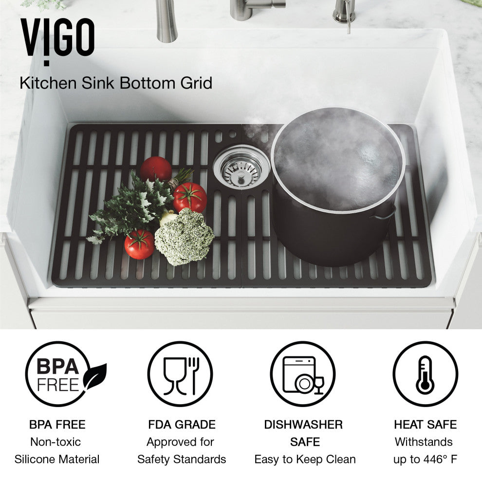 VIGO Silicone Protective Bottom Grid for Single Bowl Kitchen Sink, Matte Black, 28"lx15"w