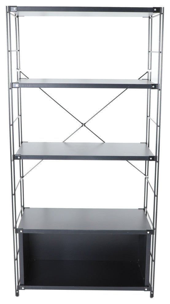 LeisureMod Brentwood Bookcase with Black Steel Frame, Black