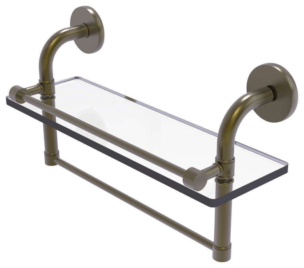 Remi 16" Gallery Glass Shelf with Towel Bar, Antique Brass