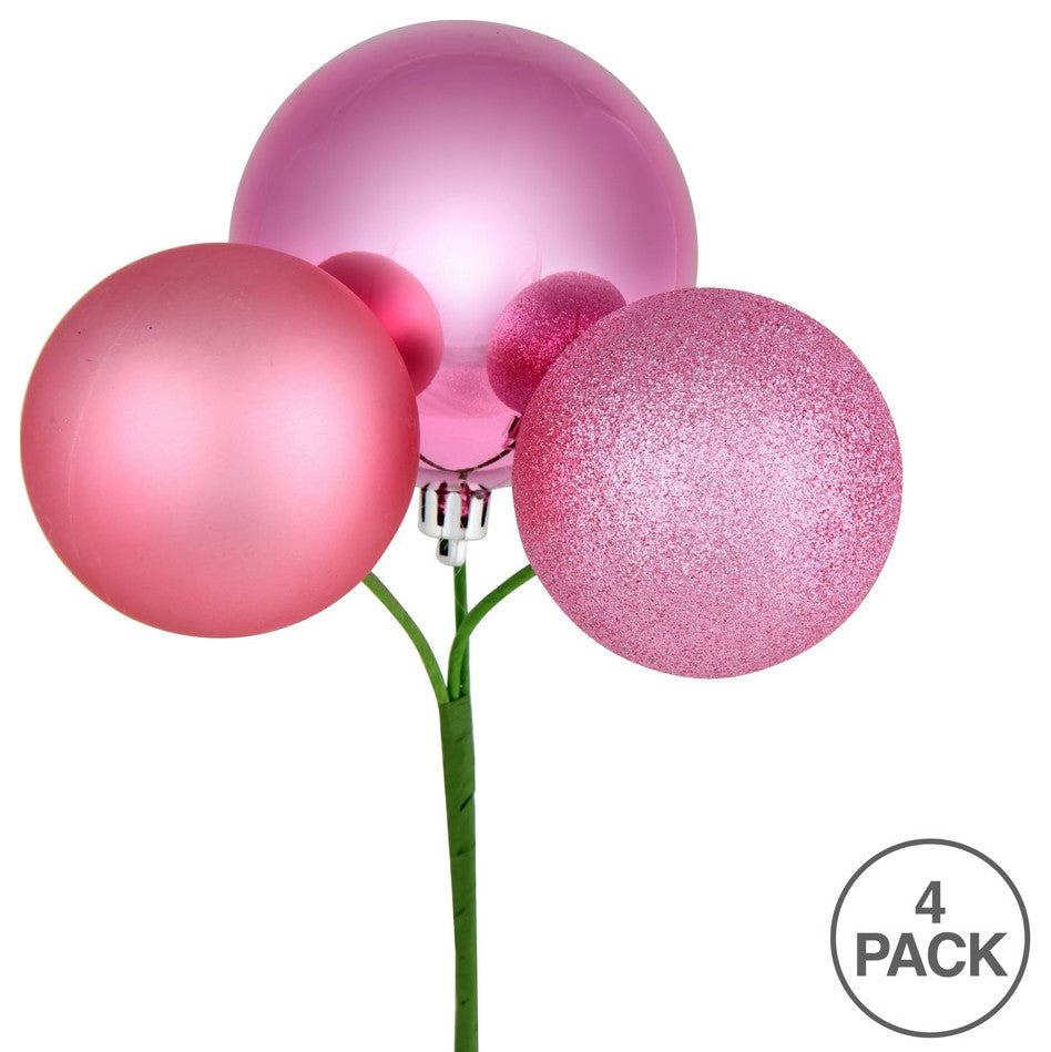 Vickerman N193079 18" Pink Ball Ornament Christmas Pick