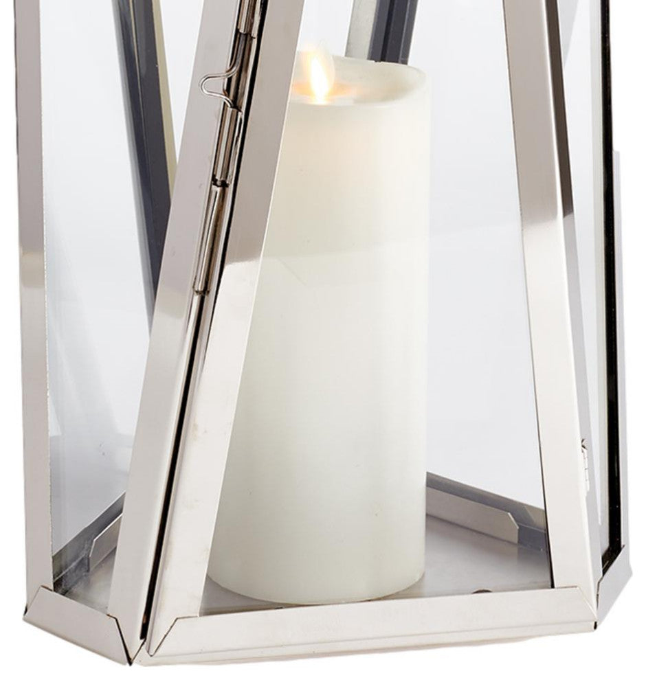 Elegant Tall Faceted Silver Nautical Candle Lantern Chrome Outdoor Safe Handle