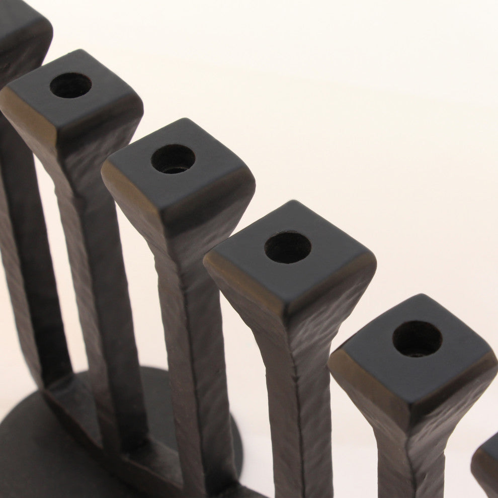 Blacksmith Handmade 9 Branch Iron Hanukkah Menorah Candle Holder