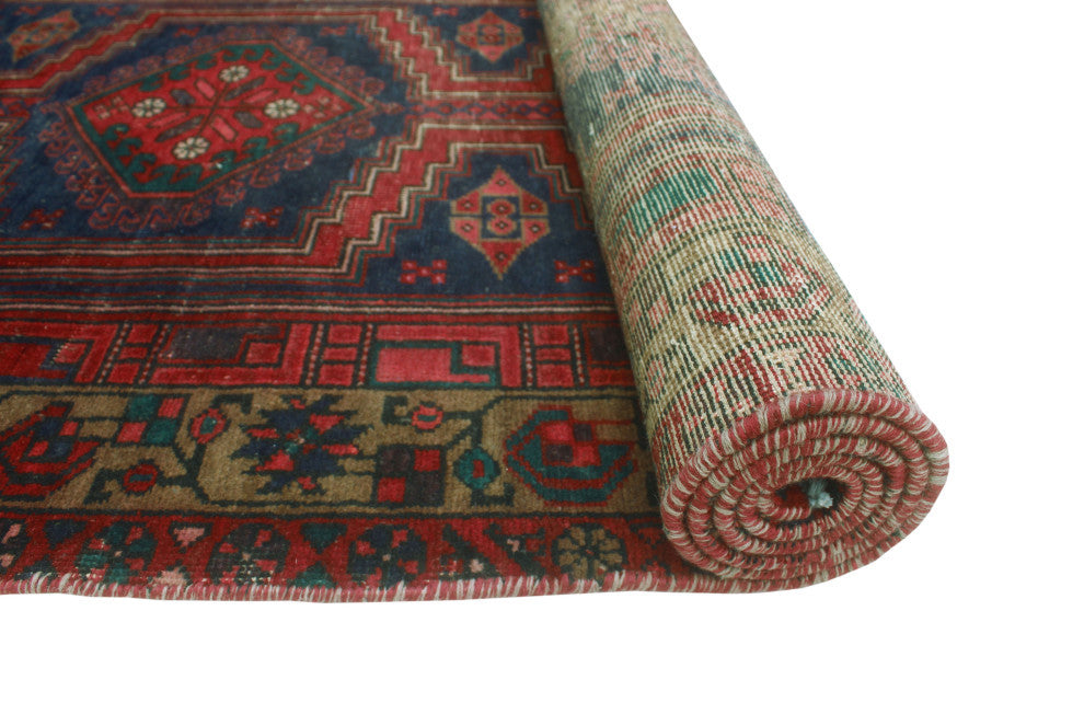 Fine Vintage Distressed Pareeya Red/Navy Runner, 3'6x10'2