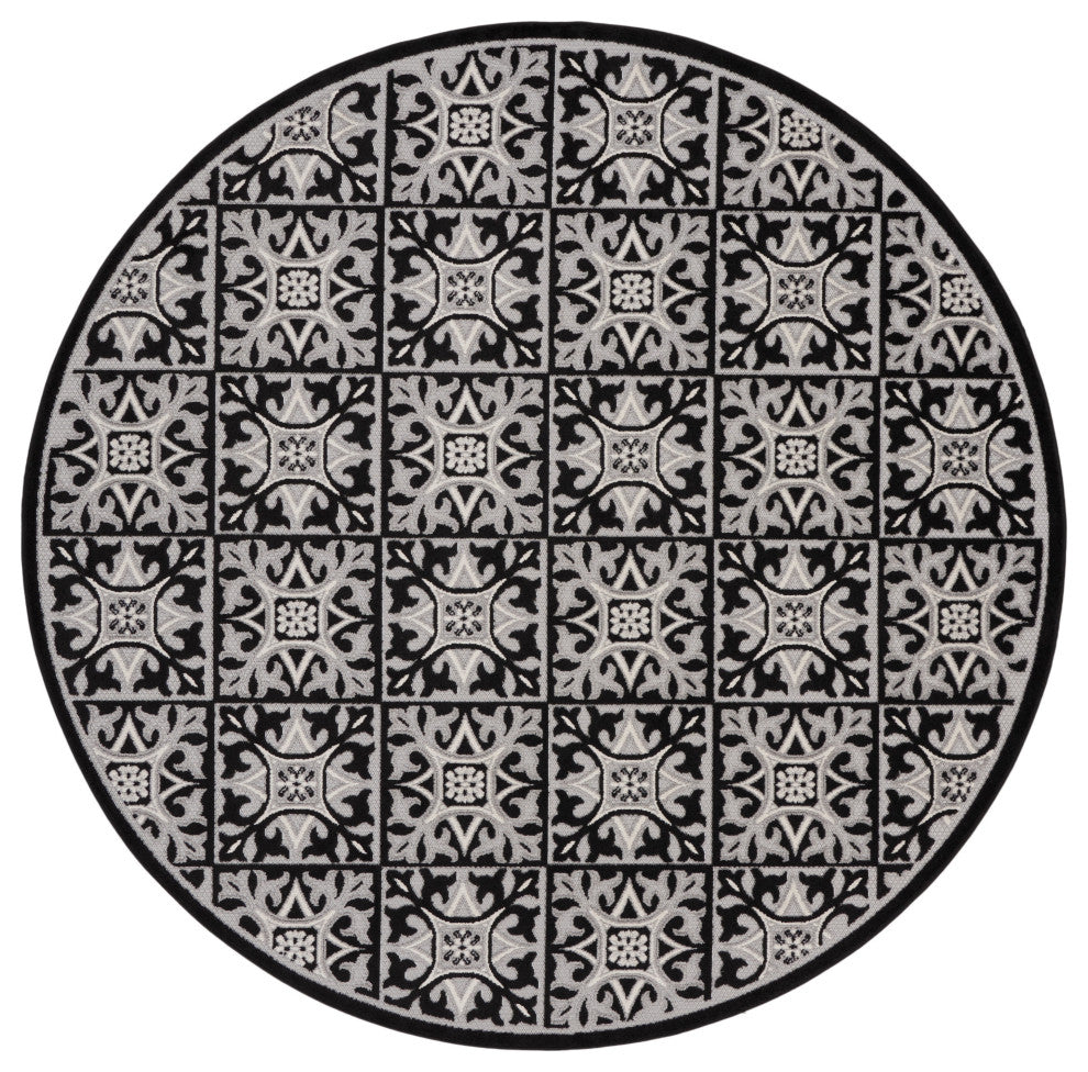 Nourison Aloha 7'10" Round Black White Contemporary Area Rug